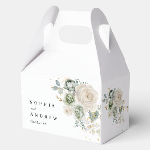Sage Green & White Flowers Wedding Favour Box