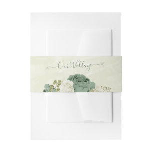 sage green white flowers wedding invitation belly band