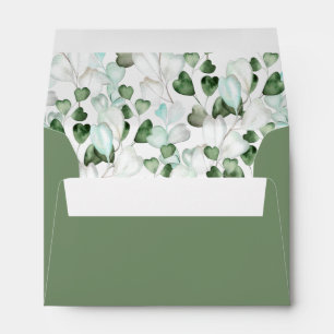 Sage Green White Foliage Wedding Invitation Inner Envelope