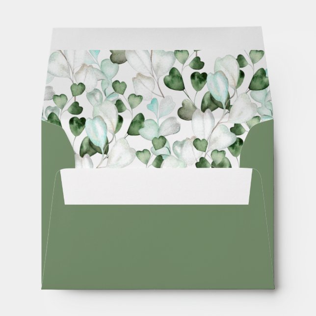 Sage Green White Foliage Wedding Invitation Inner Envelope (Back (Bottom))