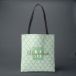 Sage Green & White Frilly Damask Monogrammed Tote Bag<br><div class="desc">This beautiful over the shoulder tote bag features a classic white damask pattern over a sage green background. The design is personalised with a monogram initial letter as well as a customisable name giving it a simple yet elegant style. Perfect for school, work, or even to use as a purse....</div>