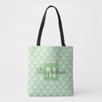 Sage Green & White Frilly Damask Monogrammed