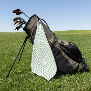 Sage Green White Geometric Pattern Monogram Golf Towel
