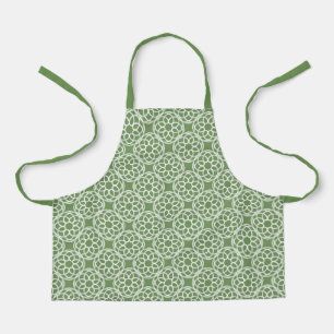 Sage Green White Geometric Seamless Pattern Apron