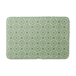 Sage Green White Geometric Seamless Pattern Bath Mat