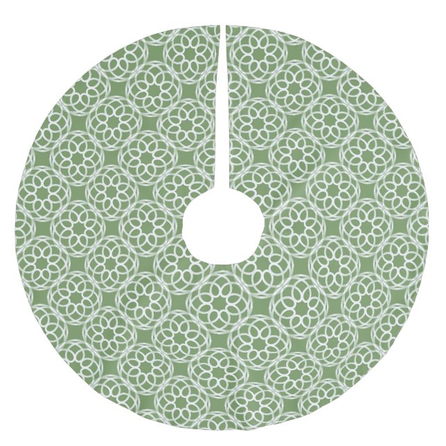 Sage Green White Geometric Seamless Pattern Brushed Polyester Tree Skirt (Front)