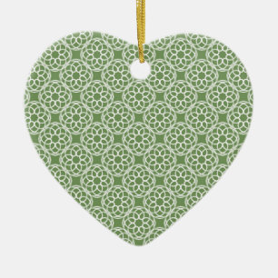 Sage Green White Geometric Seamless Pattern Ceramic Ornament