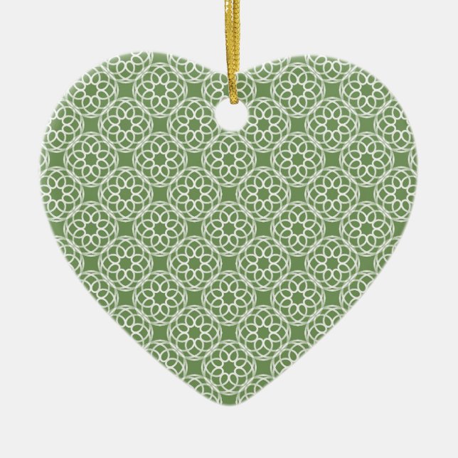 Sage Green White Geometric Seamless Pattern Ceramic Ornament (Front)