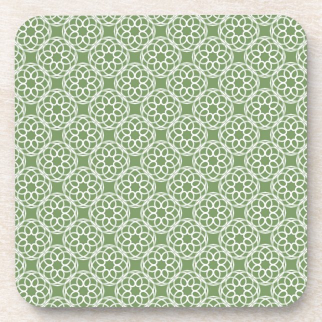 Sage Green White Geometric Seamless Pattern Coaster (Front)