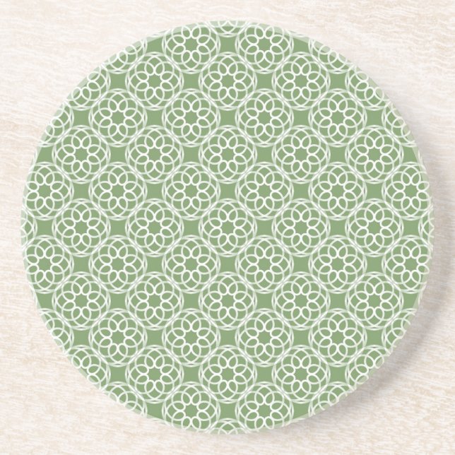 Sage Green White Geometric Seamless Pattern Coaster (Front)