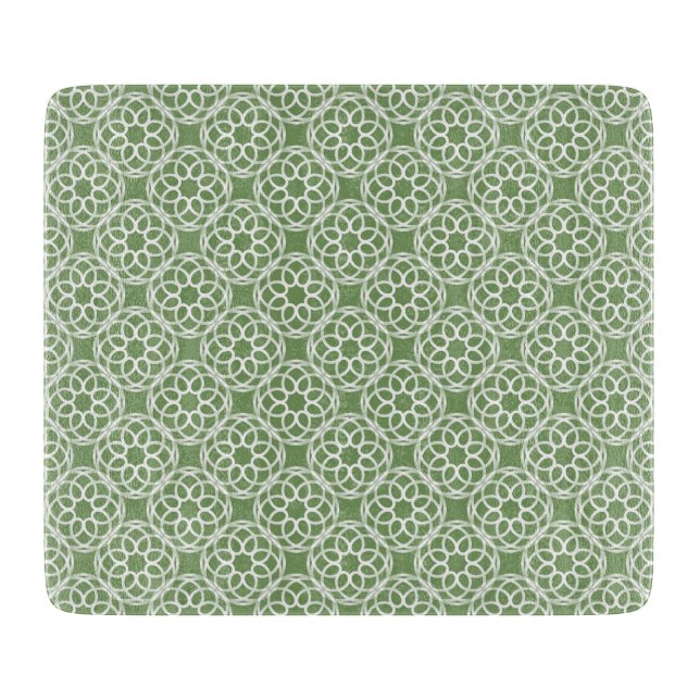 Sage Green White Geometric Seamless Pattern Cutting Board (Front)