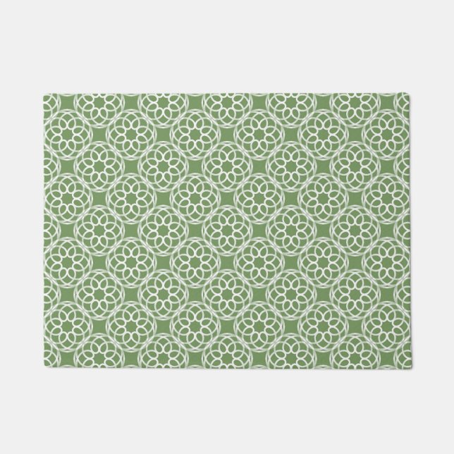 Sage Green White Geometric Seamless Pattern Doormat (Front)