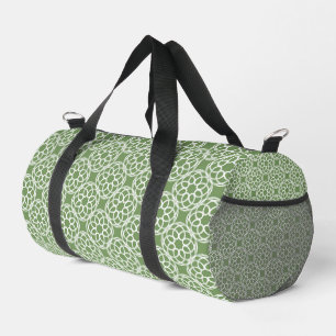 Sage Green White Geometric Seamless Pattern Duffle Bag