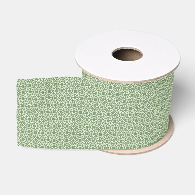 Sage Green White Geometric Seamless Pattern Grosgrain Ribbon (Spool)