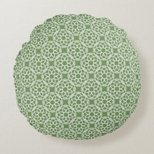 Sage Green White Geometric Seamless Pattern Round Cushion