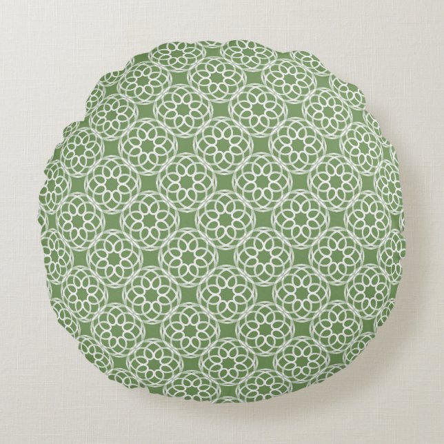 Sage Green White Geometric Seamless Pattern Round Cushion (Front)