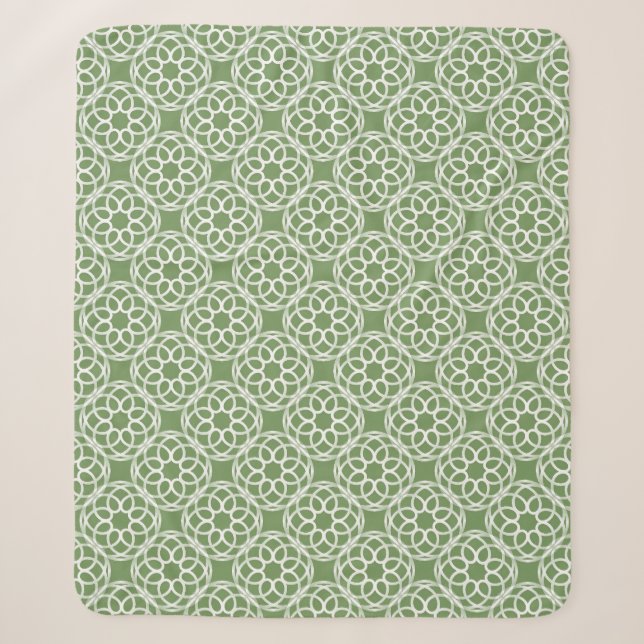 Sage Green White Geometric Seamless Pattern Sherpa Blanket (Front)