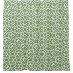 Sage Green White Geometric Seamless Pattern Shower Curtain
