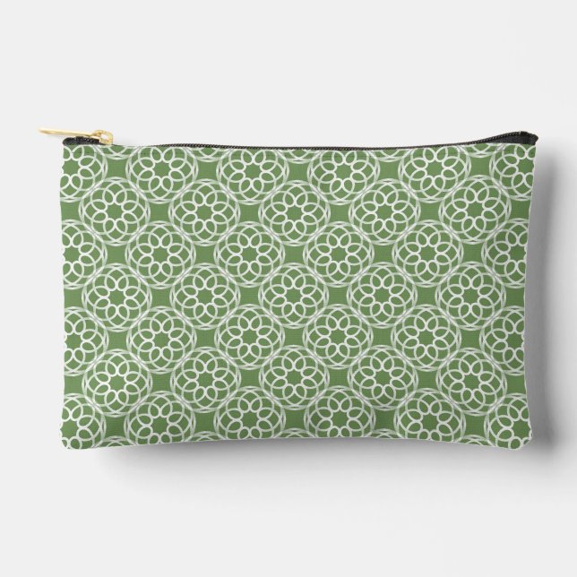 Sage Green White Geometric Seamless Pattern Small Accessory Pouch (Front)