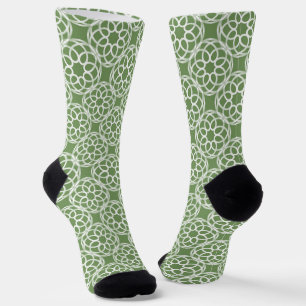 Sage Green White Geometric Seamless Pattern Socks