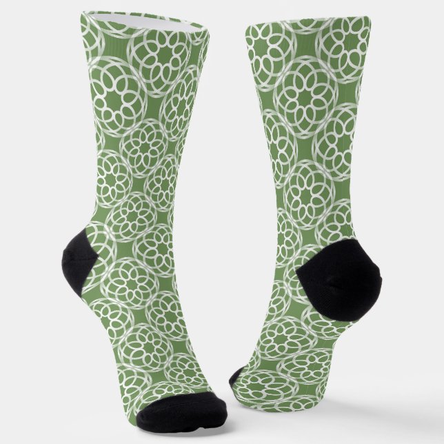 Sage Green White Geometric Seamless Pattern Socks (Angled)