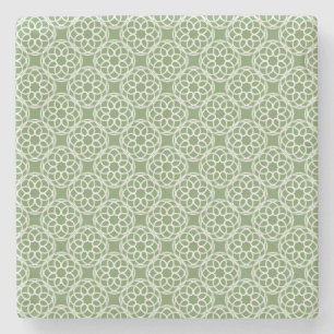 Sage Green White Geometric Seamless Pattern Stone Coaster