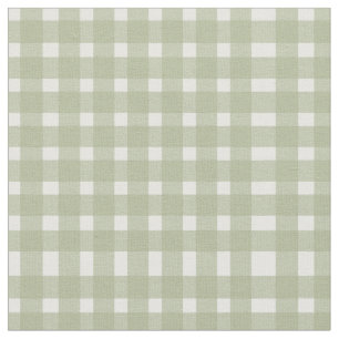 Sage Green White Gingham Pattern Fabric