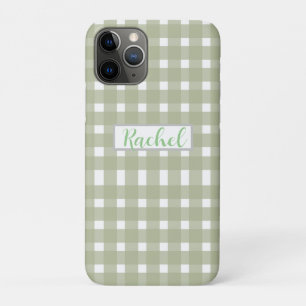 Sage Green White Gingham Personalised iPhone 11 Pro Case