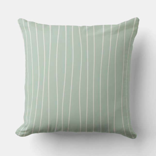 Sage Green & White Hand Made Stripes Cushion (Front)