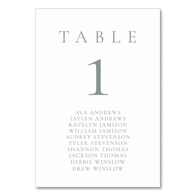 Sage Green White Minimalist Seating Table Number (Front)