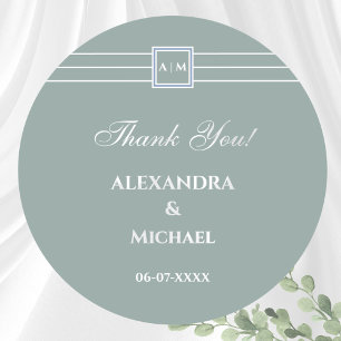 Sage Green White Modern Wedding Thank You Classic Round Sticker
