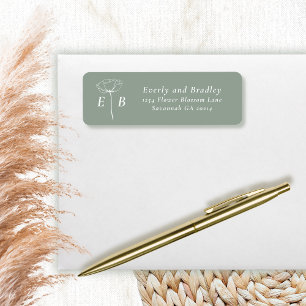 Sage Green White Monogram Floral Accent Address Return Address Label