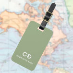 Sage green white monogram initials luggage tag<br><div class="desc">A trendy sage green coloured background. Personalise and add your monogram letters and full name on the front. Your contact information on the back.</div>