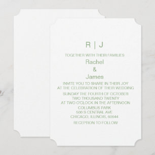 Sage Green White Monogram Initials Trendy Wedding Invitation