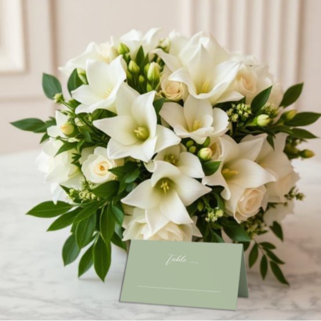 Sage Green & White Monogram Wedding Place Card (Creator Uploaded)