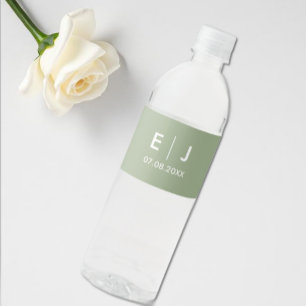 Sage Green & White Monogram Wedding Water Bottle Label