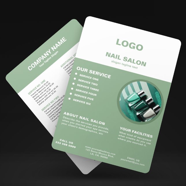 Sage Green White Nail Salon Flyer Price list Invitation (Creator Uploaded)
