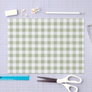 Sage Green White Plaid Pattern Tissue Paper