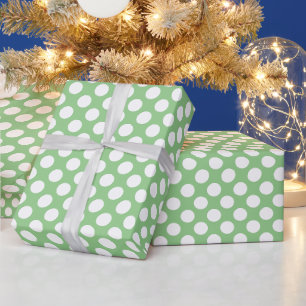 Sage Green White Polka Dots Wrapping Paper