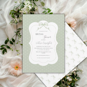 Sage Green White Polkadots Elegant Bridal Shower Invitation