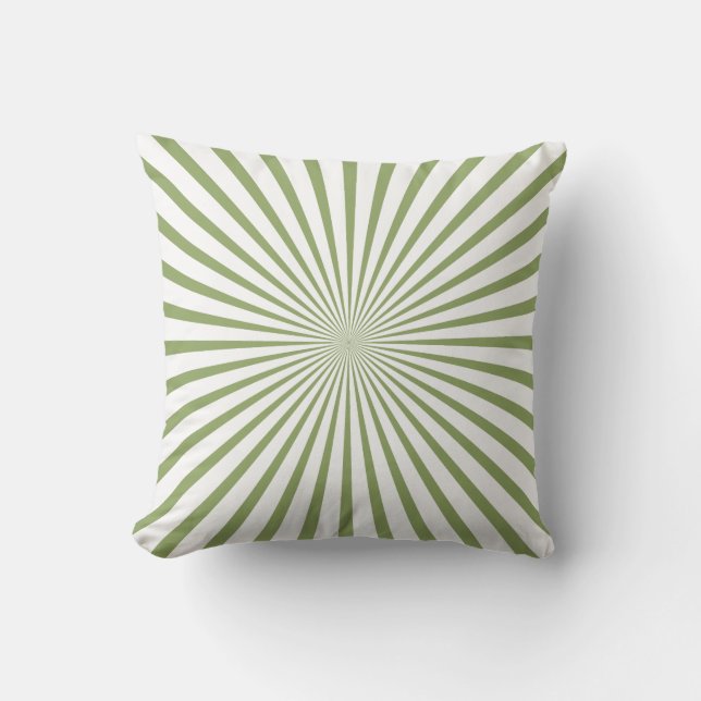 Sage Green & White Radiant Stripes Cushion (Front)