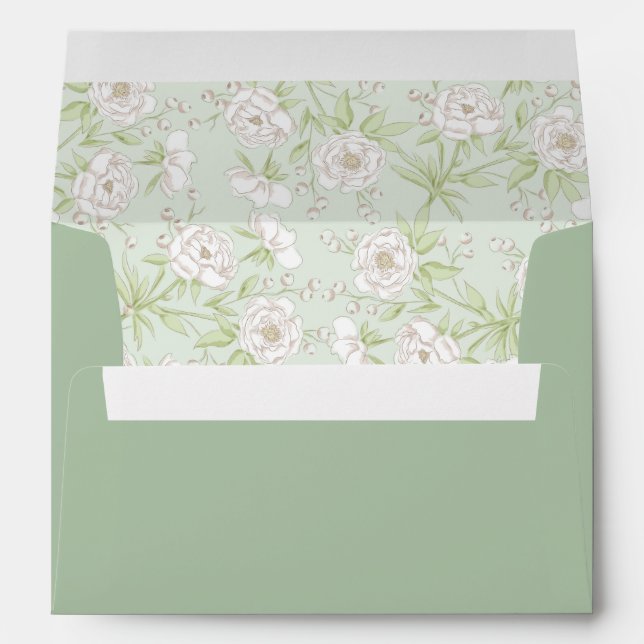 Sage Green White Rose Wedding Envelope (Back (Bottom))