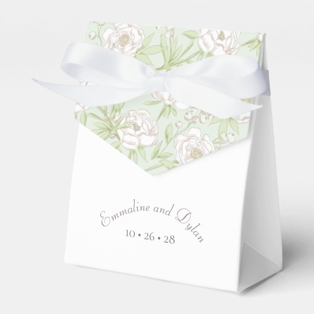 Sage Green White Rose Wedding Favour Box (Front Side)