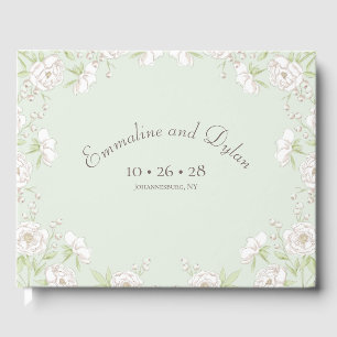 Sage Green White Rose Wedding Guest Book