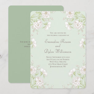 Sage Green White Rose Wedding Invitation