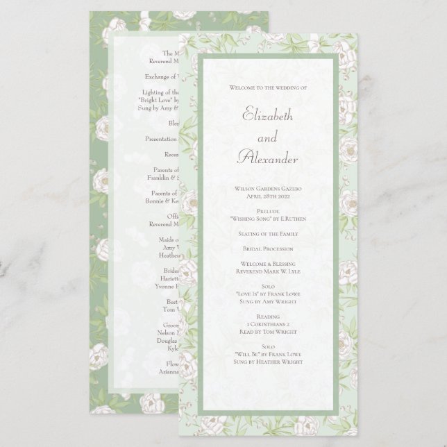 Sage Green White Rose Wedding Programs (Front/Back)