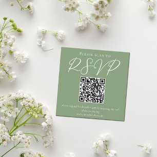 Sage Green White Script QR Code Wedding Enclosure Card