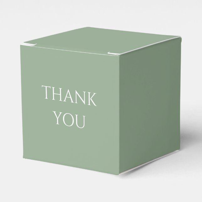 Sage Green & White Script Wedding Thank You Favour Box (Front Side)