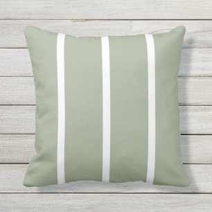 Sage Green White Skinny Stripes Cushion