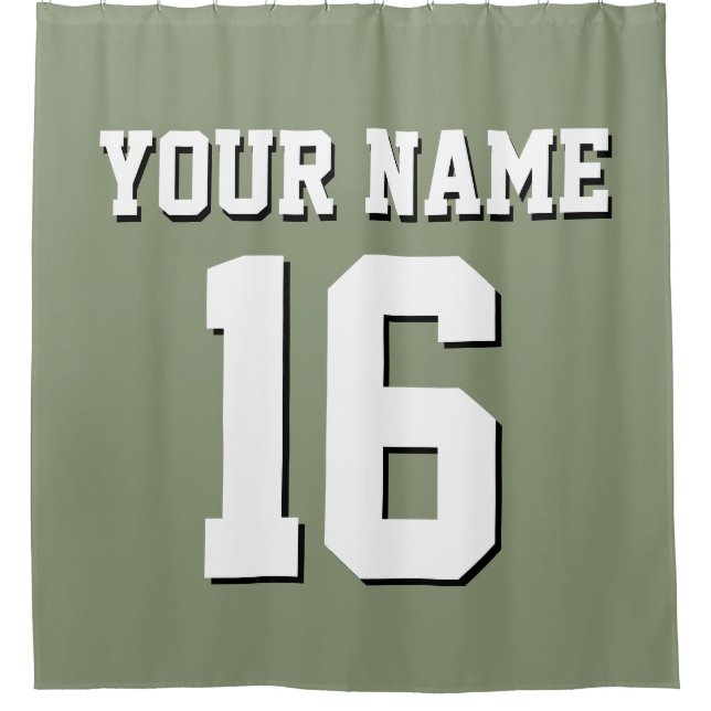 Sage Green White Sports Jersey Team Jersey Shower Curtain (Front)